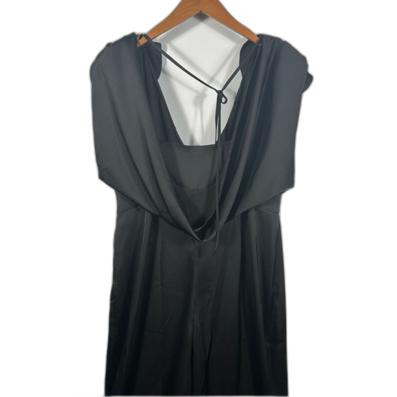 ASOS LUXE Curve Black Satin Plunge Wide Leg Jumpsuit NWT Size 16 Boutonnière - Picture 7 of 15